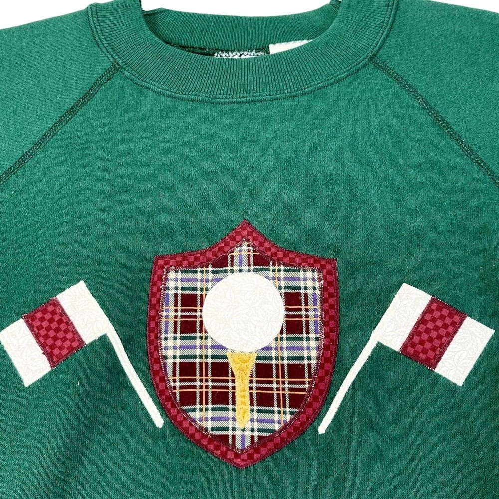 Vintage COUNTRY CLOTHESLINE Unisex L Green Cotton 90s Golf Pullover Sweatshirt